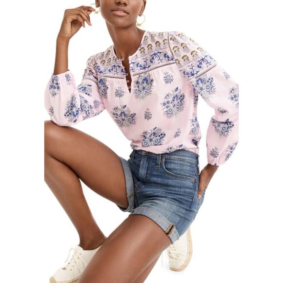 POINT SUR Royal Block Print Popover Blouse Lavender Mist Long Sleeve Women's XXS - Picture 4 of 10